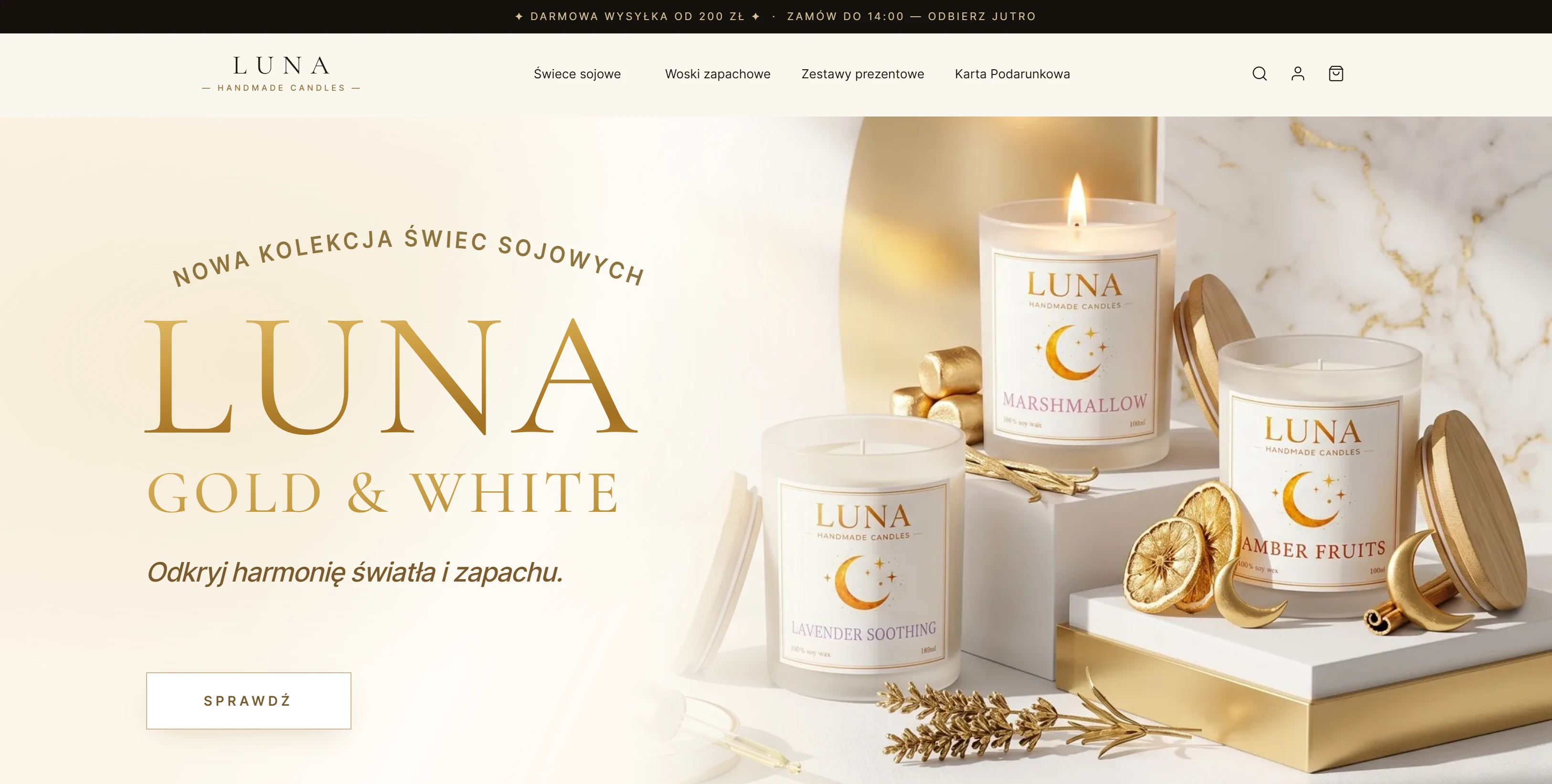 Pełny zrzut ekranu realizacji Luna Candles