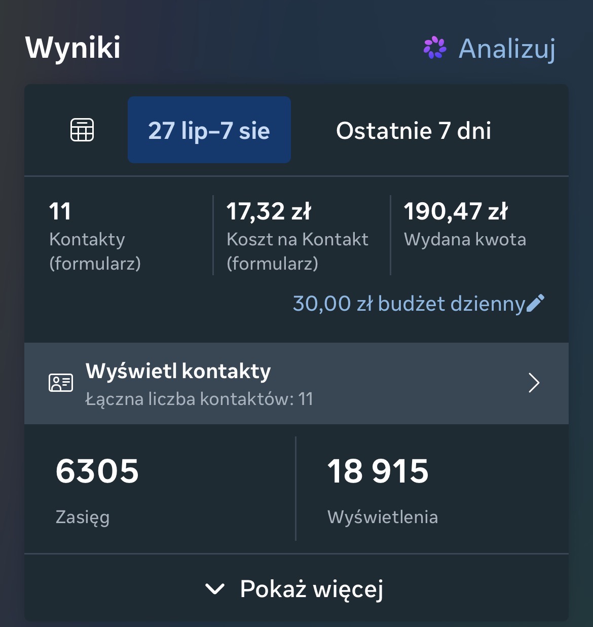 Wyniki kampanii — Kampania leadowa