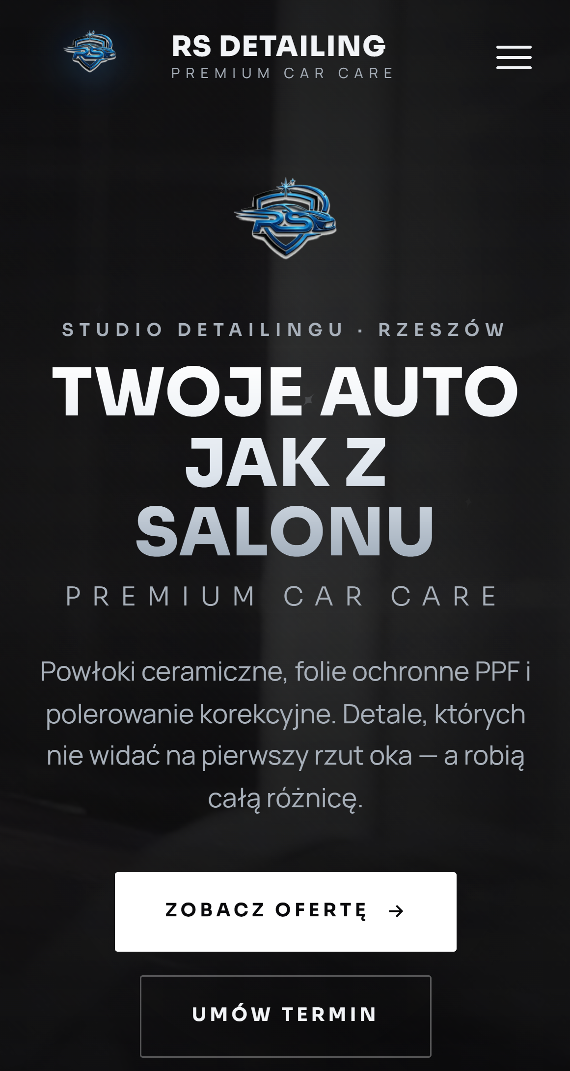 RS Detailing — widok mobile