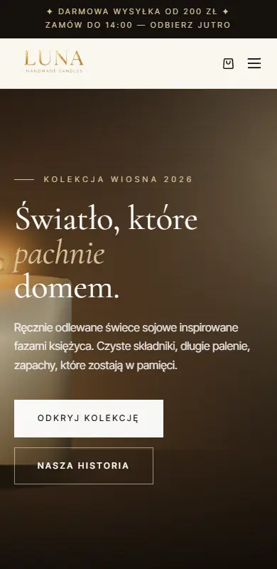 Luna Candles — widok mobile